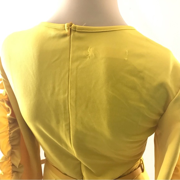 METAMORPHOSIS Girl Women’s Yellow Dress Size S Pleated Sleeve Work Career Belted - Picture 6 of 10